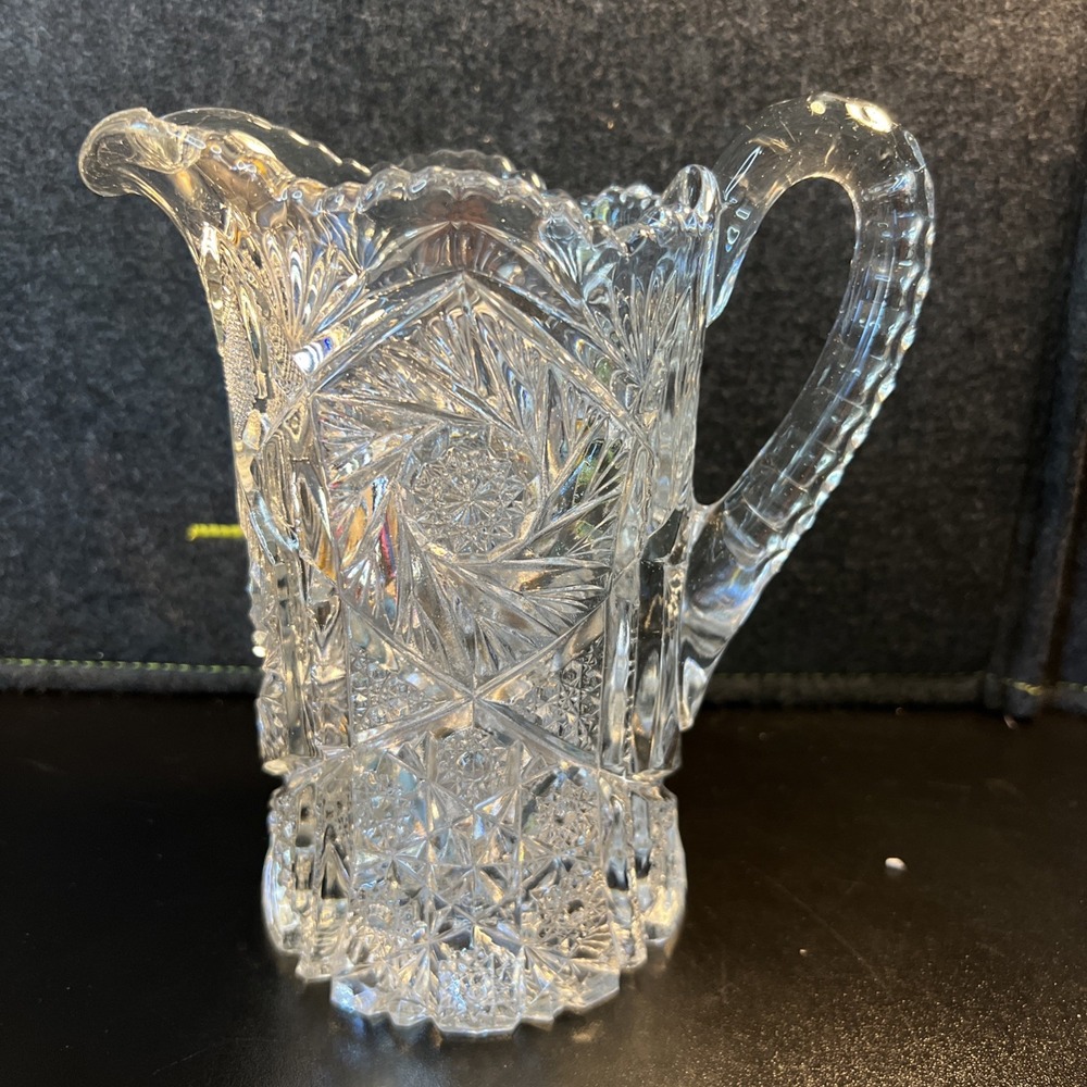 Vintage EAPG 1913 US Glass Art Cut Line Whirling Star Pitcher 7.75" Heavy! Read!